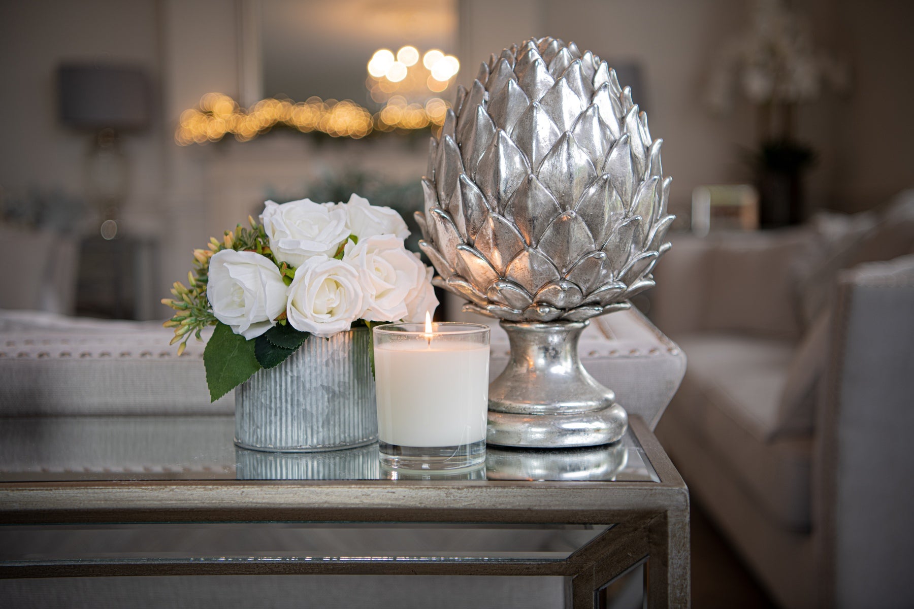 White Rose Bouquet In Tin Pot