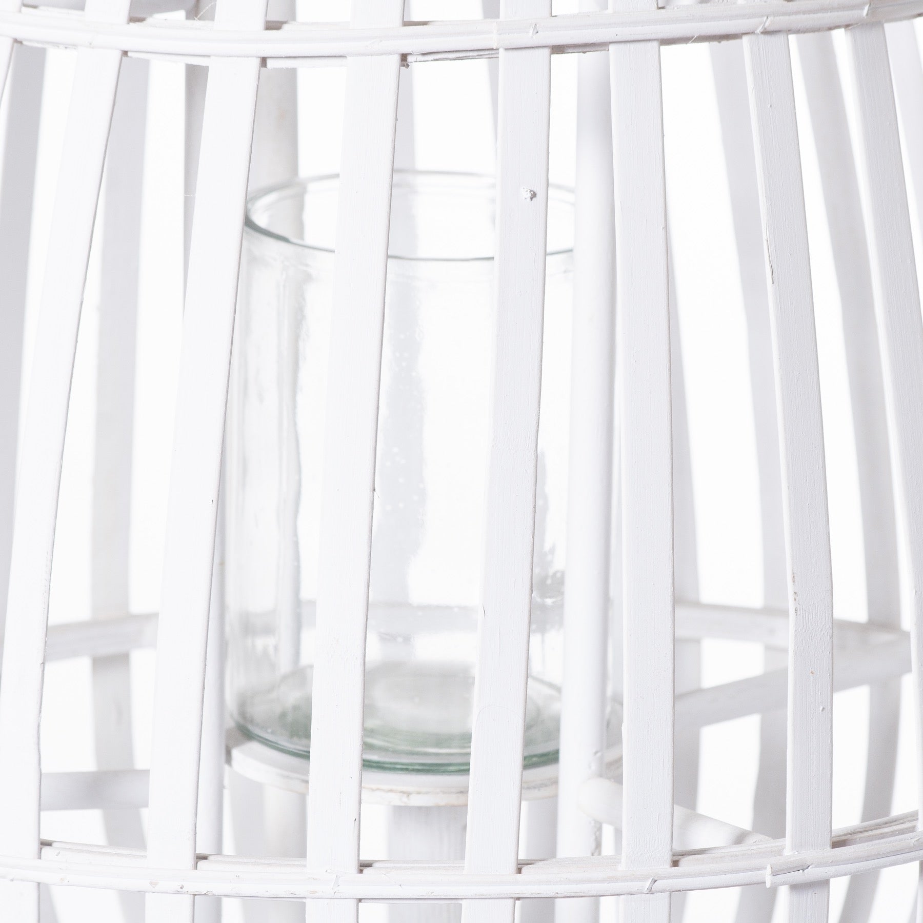 Large White Floor Standing Domed Wicker Lantern With Rope