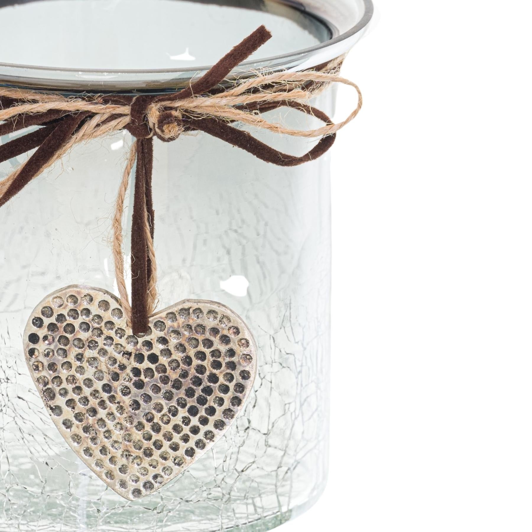 Smoked Midnight Crackled Heart Medium Candle Holder