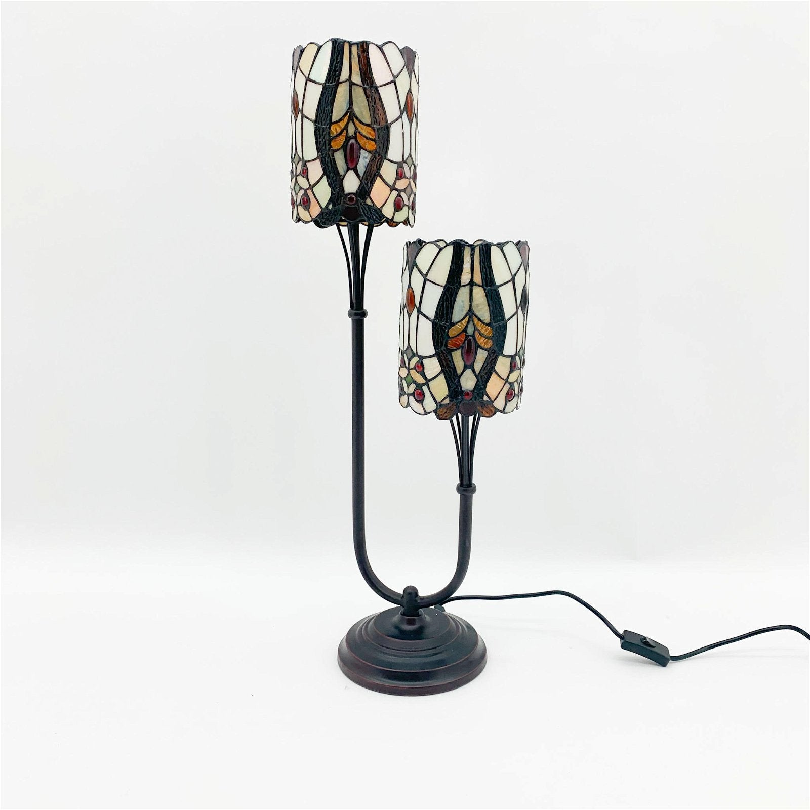 Cream Twin Stem Tiffany Lamp 72cm