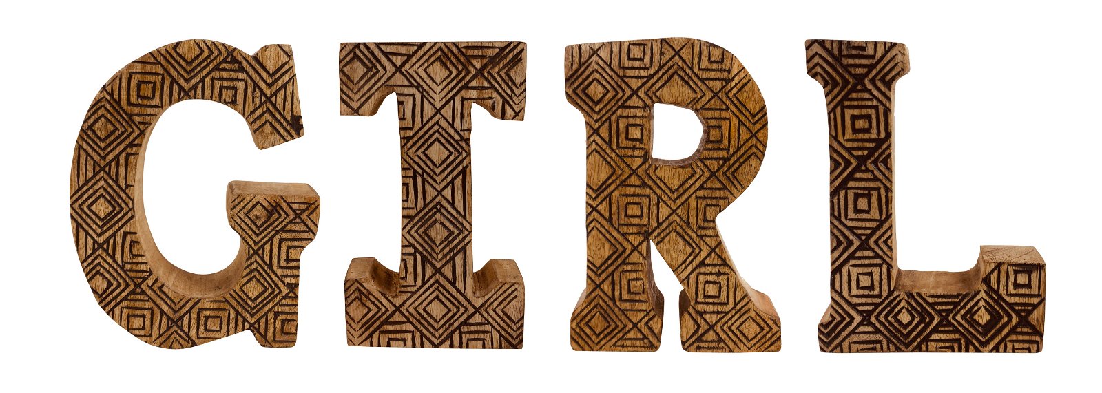 Hand Carved Wooden Geometric Letters Girl