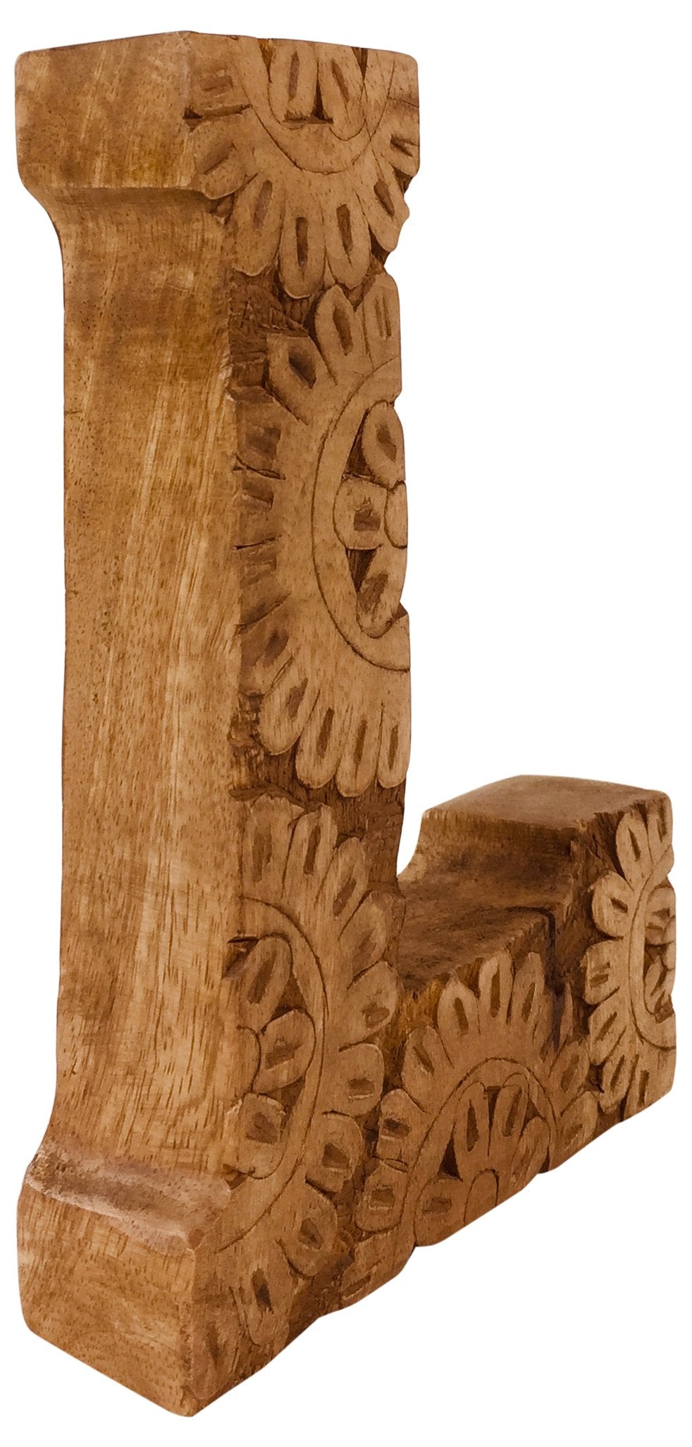 Hand Carved Wooden Flower Letter L