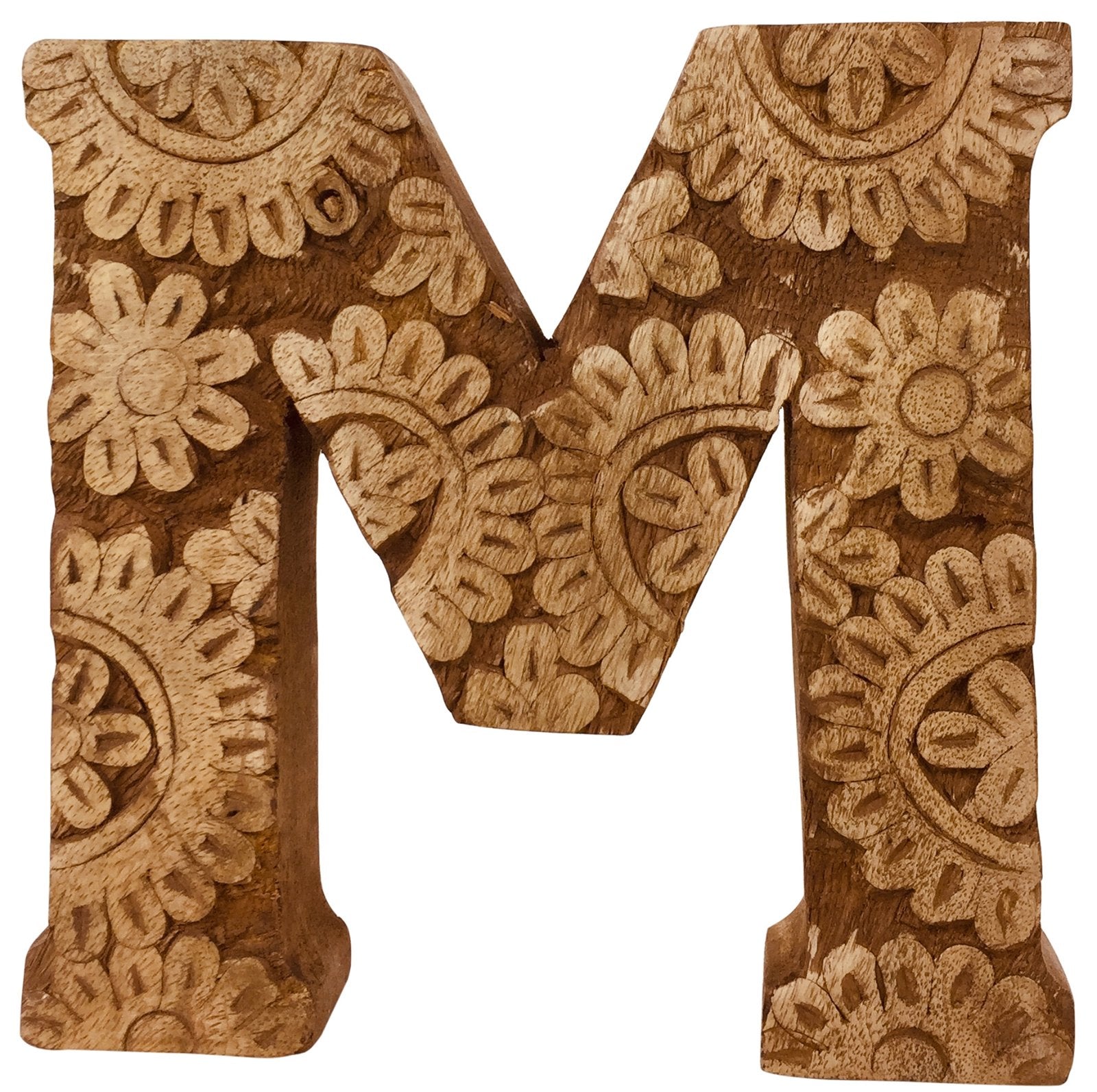 Hand Carved Wooden Flower Letter M