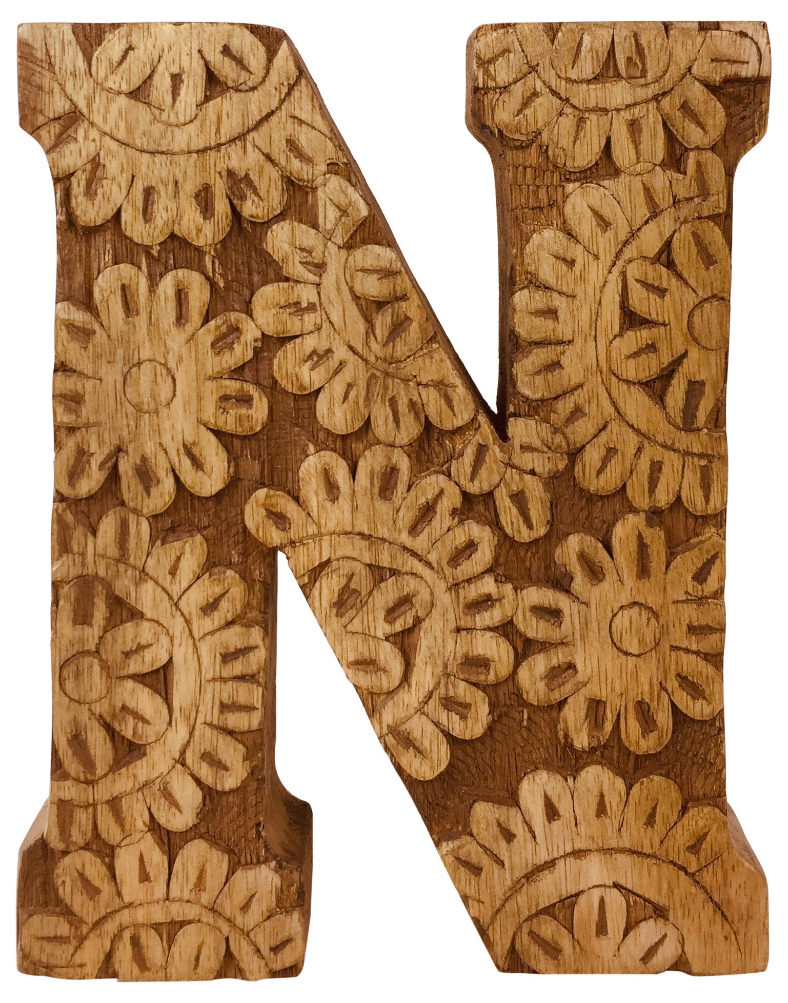 Hand Carved Wooden Flower Letter N
