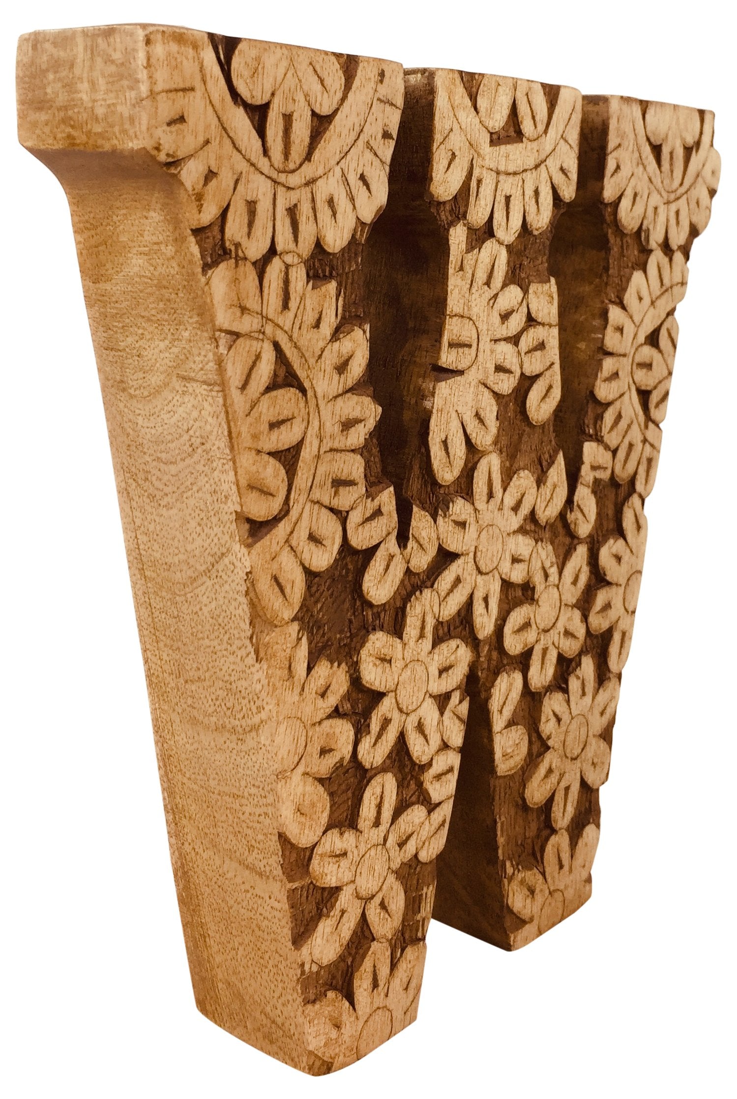 Hand Carved Wooden Flower Letter W