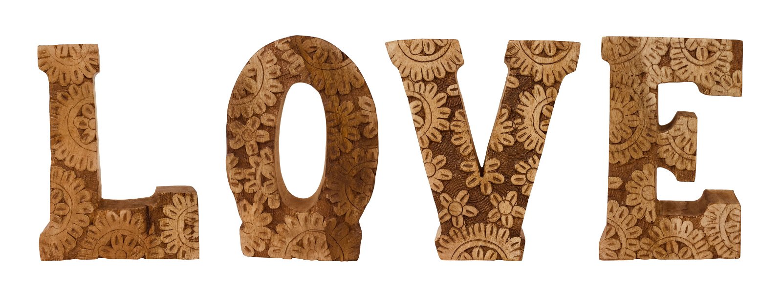 Hand Carved Wooden Flower Letters Love
