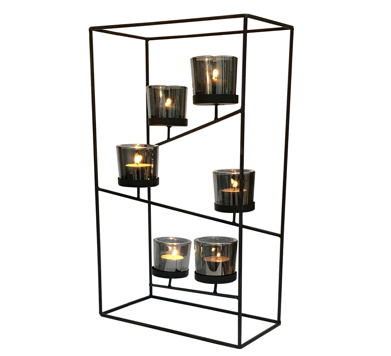 Black Wire Tiered Six Candle Holder With Glass Holders