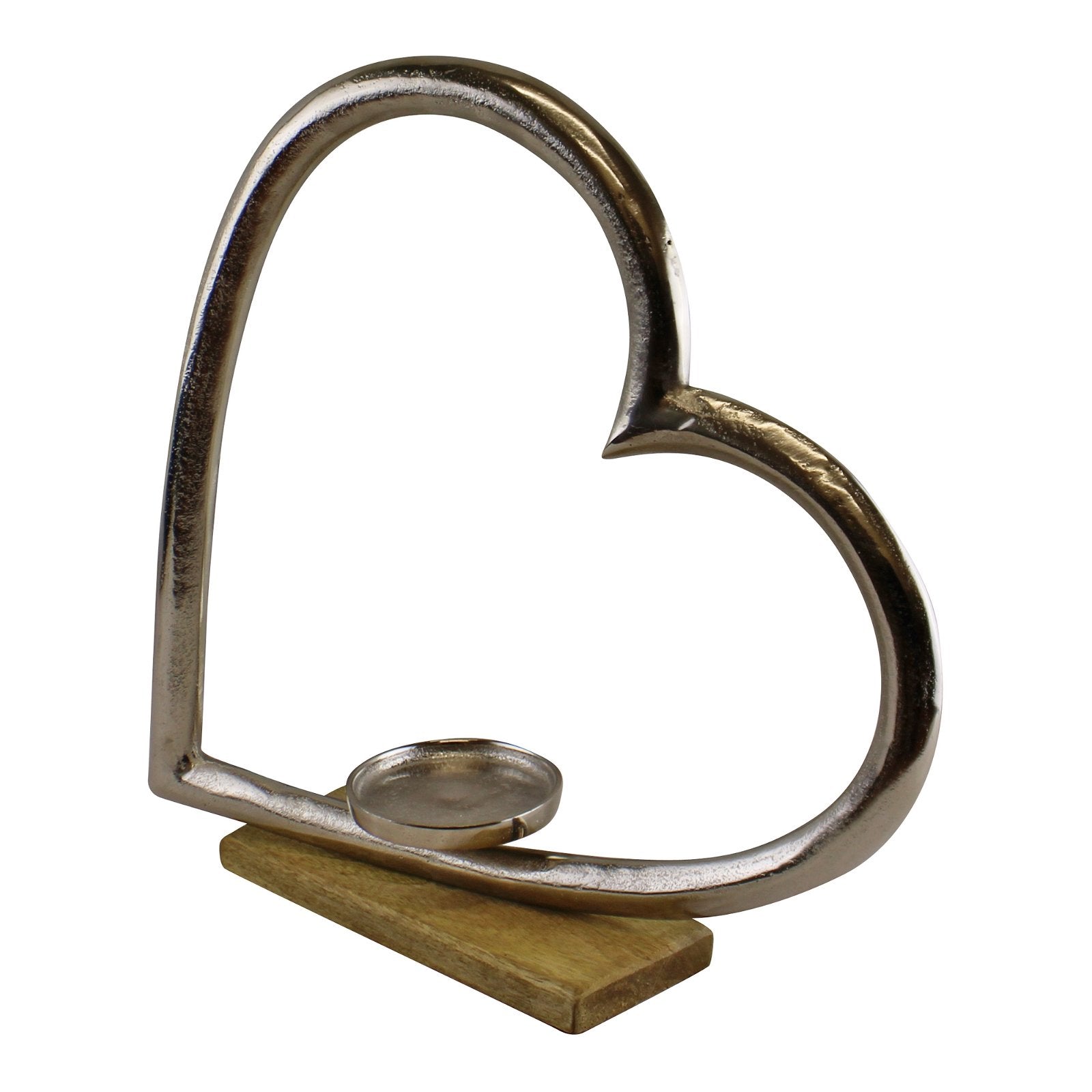 Large Metal Heart Candle Holder With Wooden Base