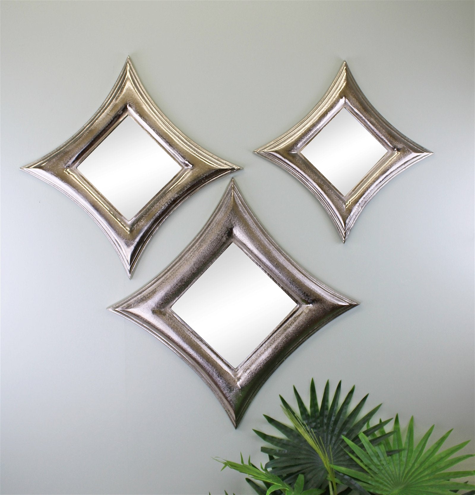 Set Of 3 Silver Metal, Square Mirrors