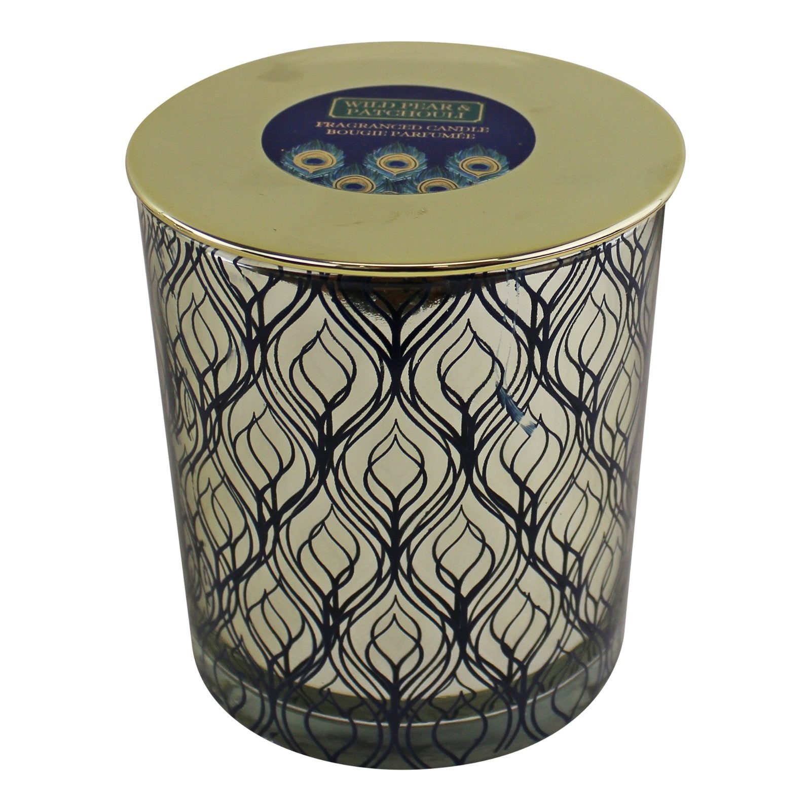 Large Peacock Glass Candlepot With Lid, Wild Pear & Patchouli