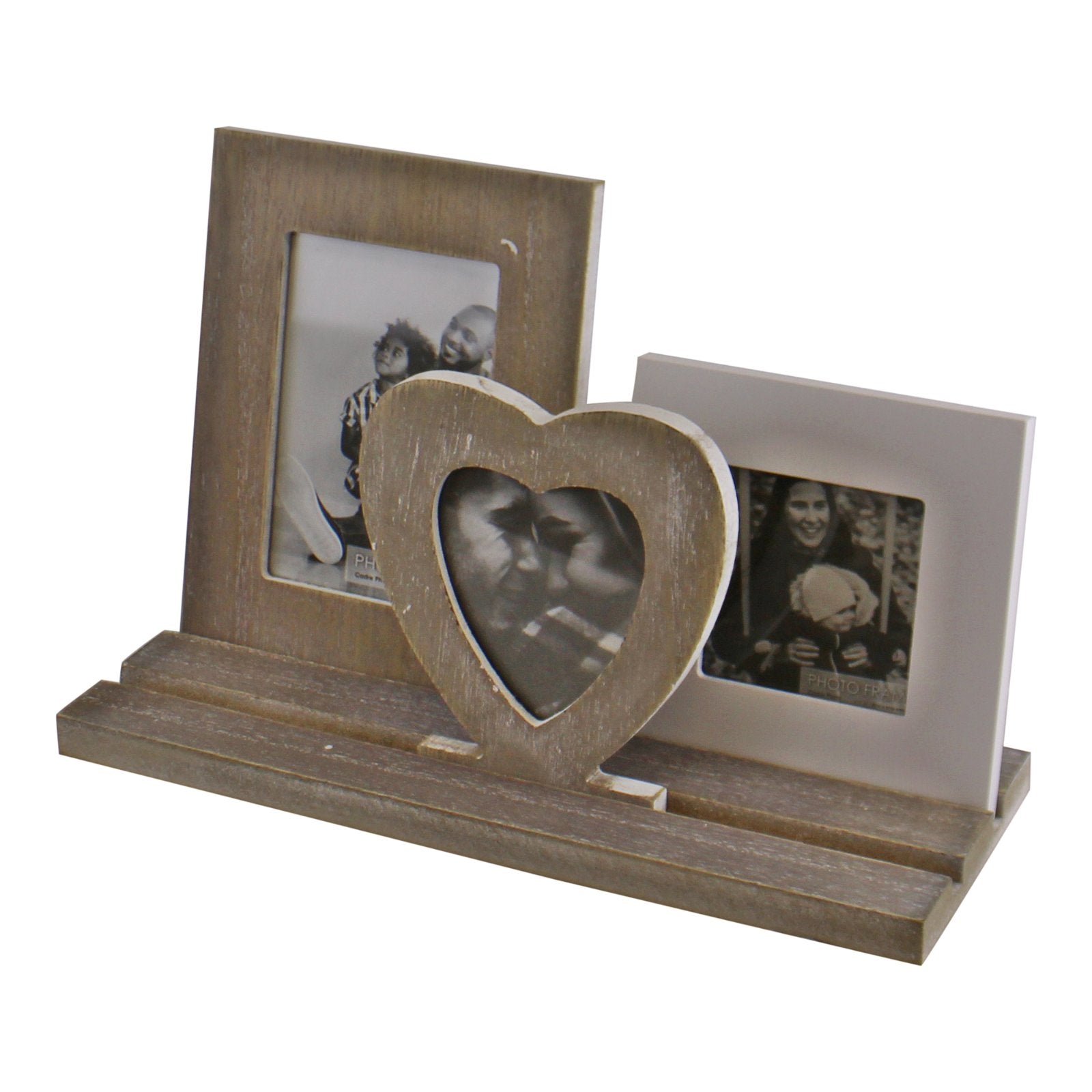 Rustic Wooden Triple Photo Frame On Tray