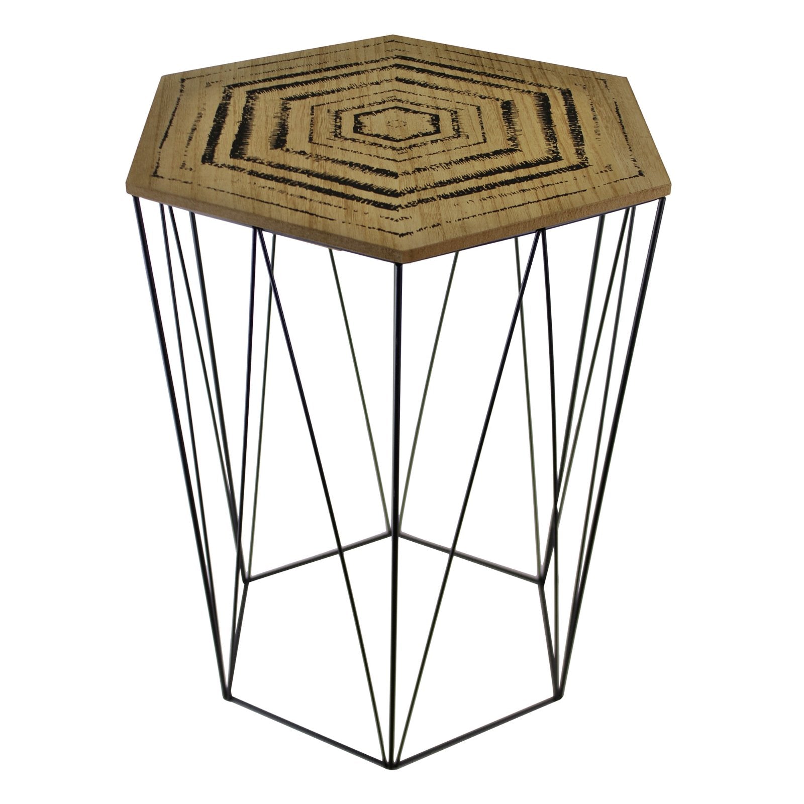 Hexagonal Side Table With Wire Base & Patterned Top