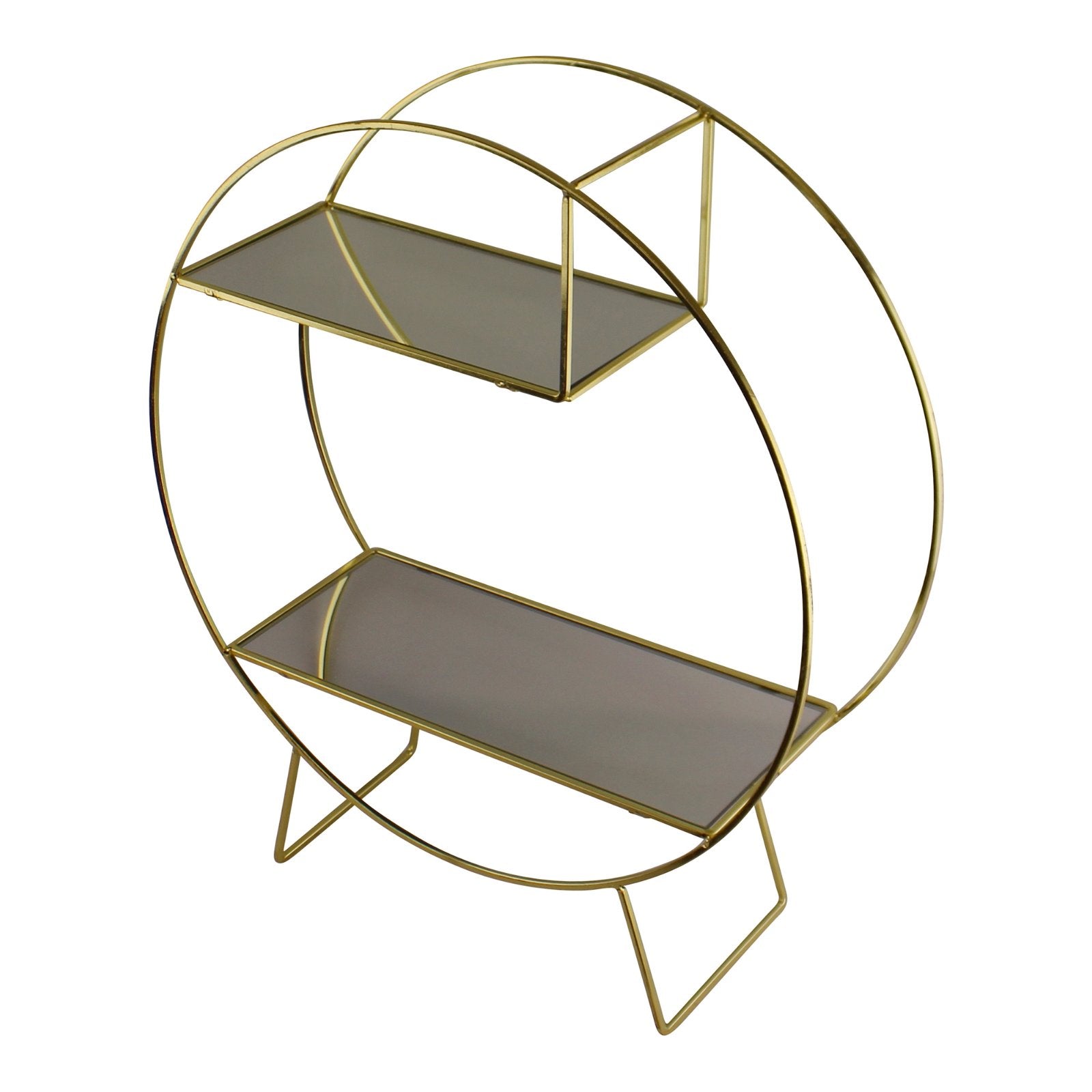 Gold Metal Freestanding Shelving Unit With Mirrored Shelves