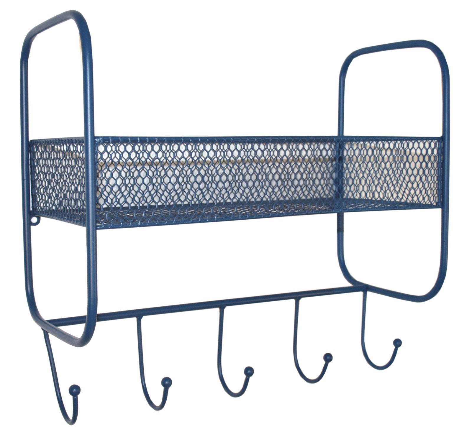 Mesh Wall Shelf With 5 Hooks Blue