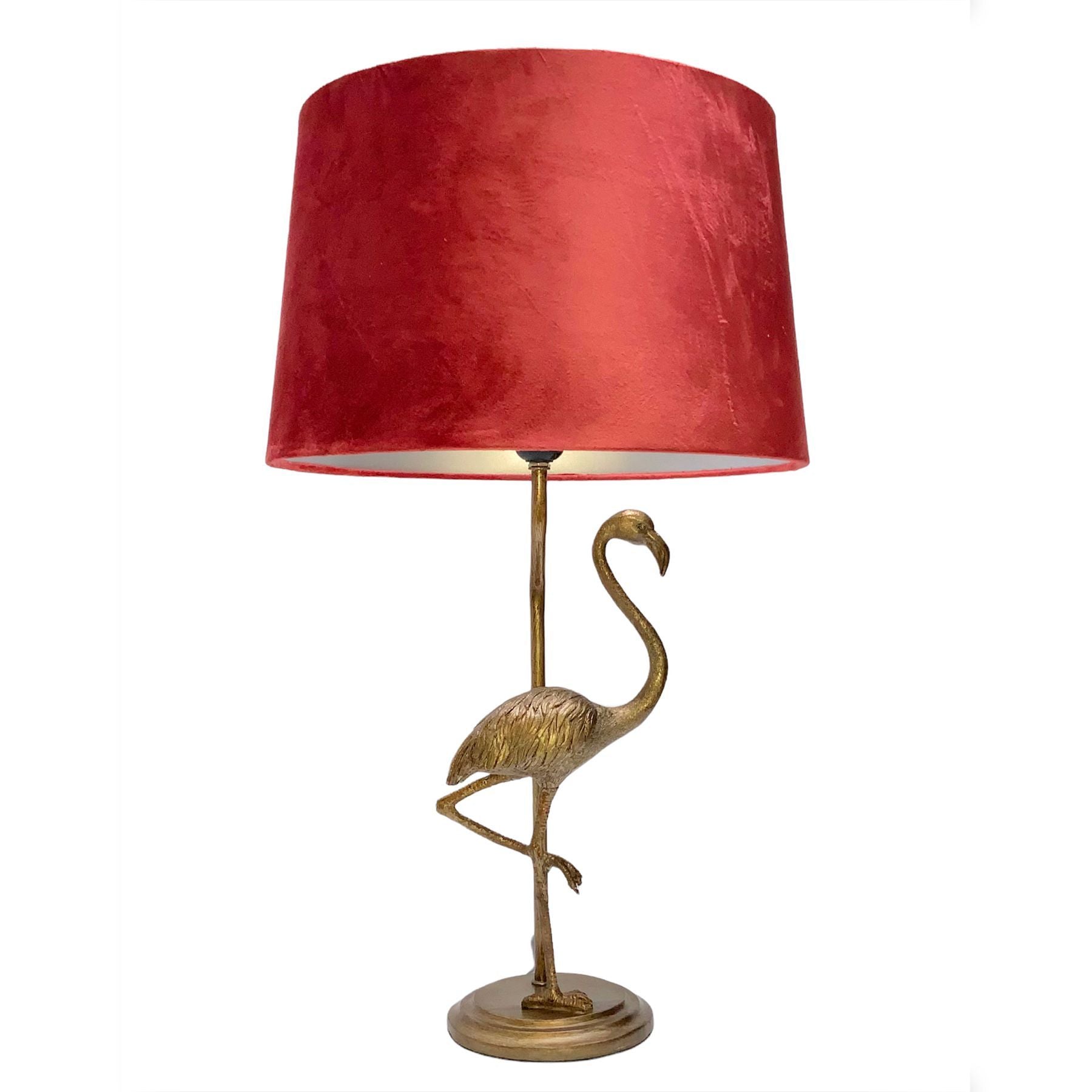 Antique Gold Flamingo Lamp With Cayenne Velvet Shade