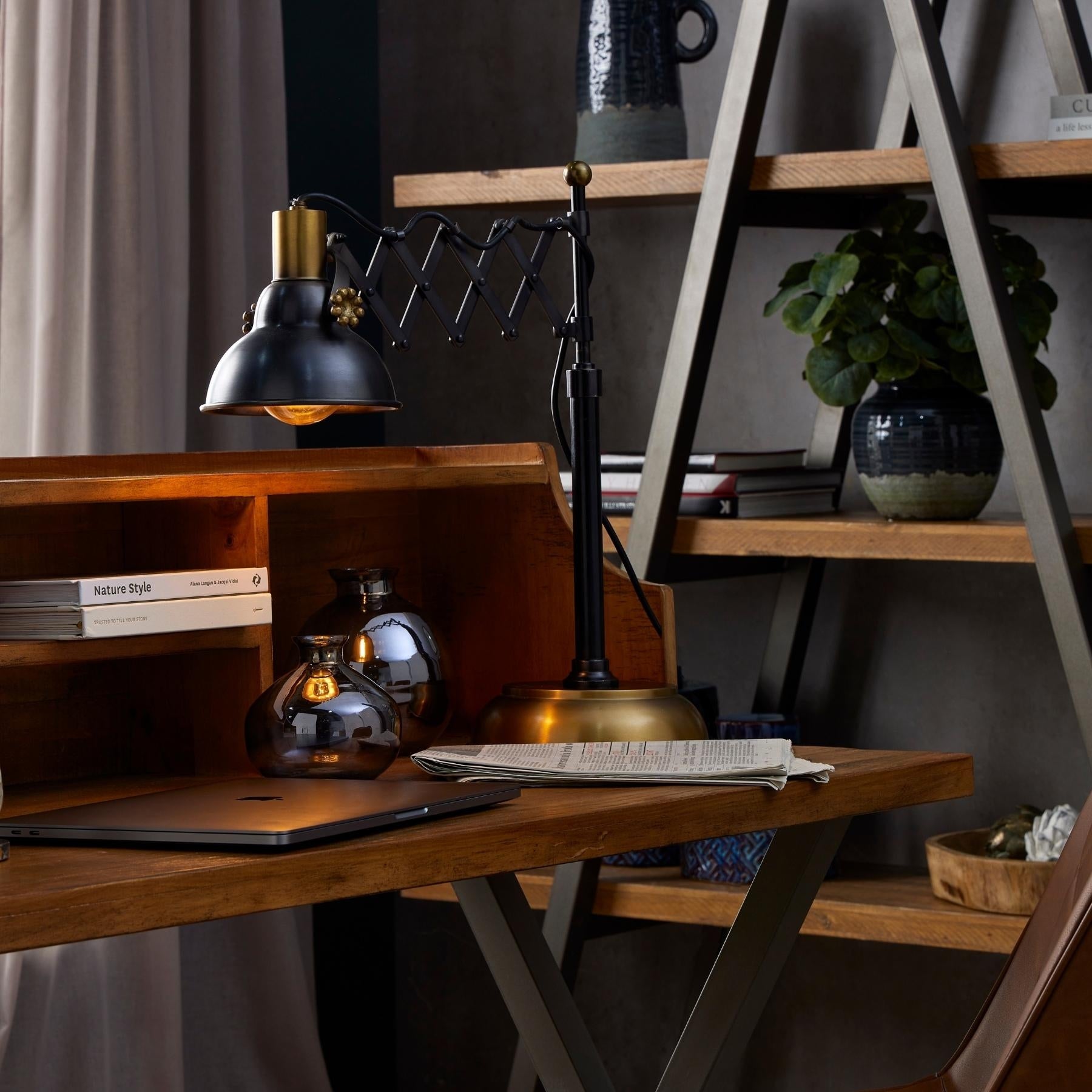 Black And Brass Adjustable Scissor Lamp