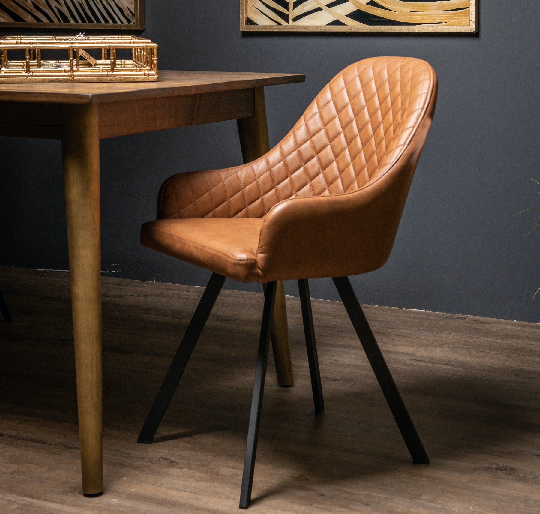 Stockholm Chequered Tan Dining Chair