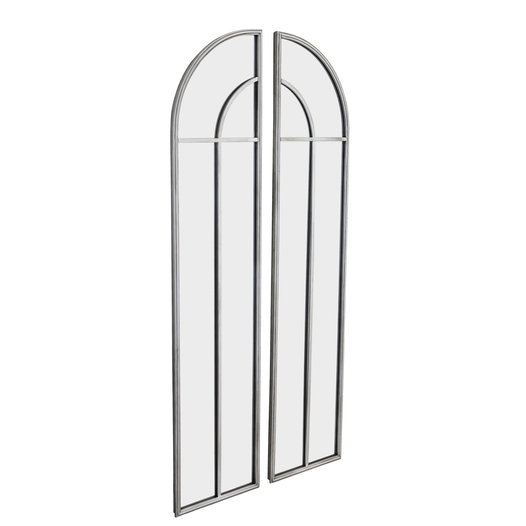 Antique Silver Arch Window Mirror Set
