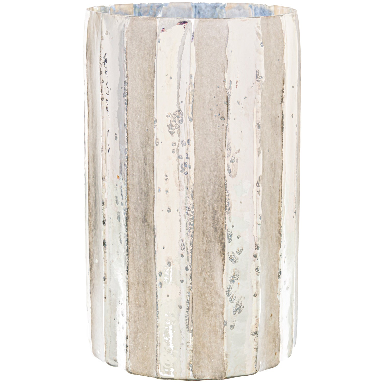 Silver And Grey Striped Candle Holder