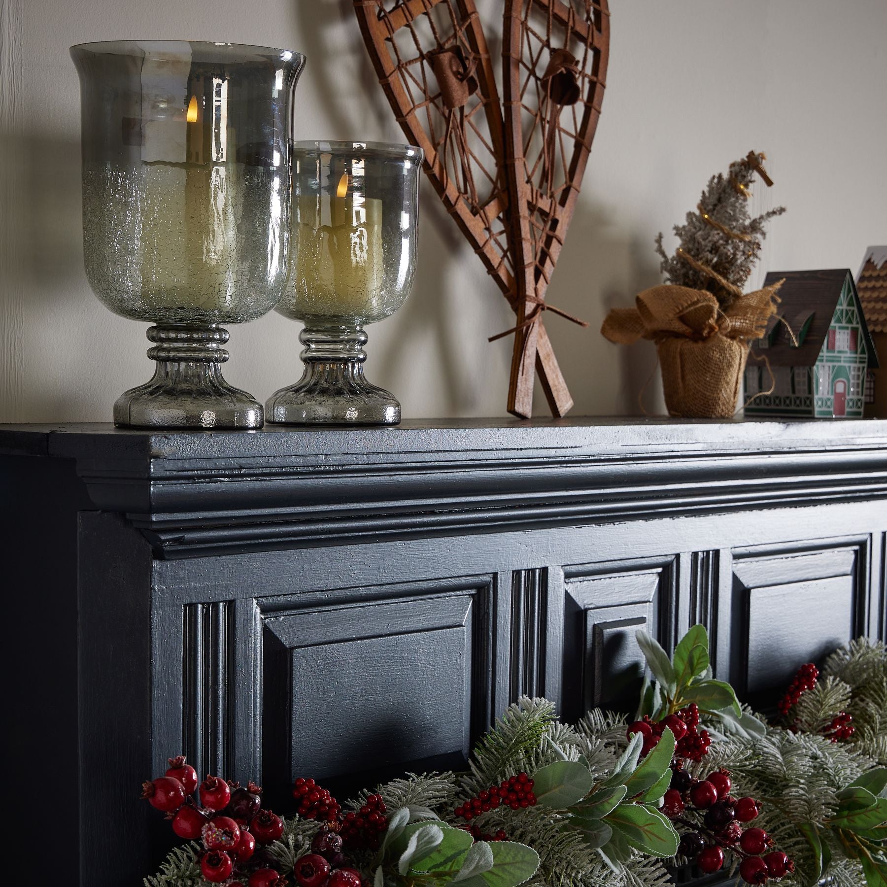 Crackled Smoked Midnight Large Hurricane Lamp