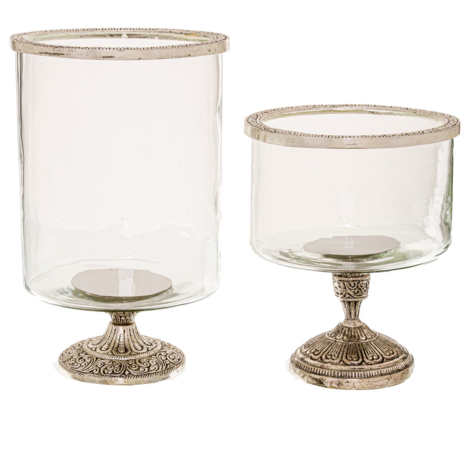 Silver Rim Large Hurricane Lamp