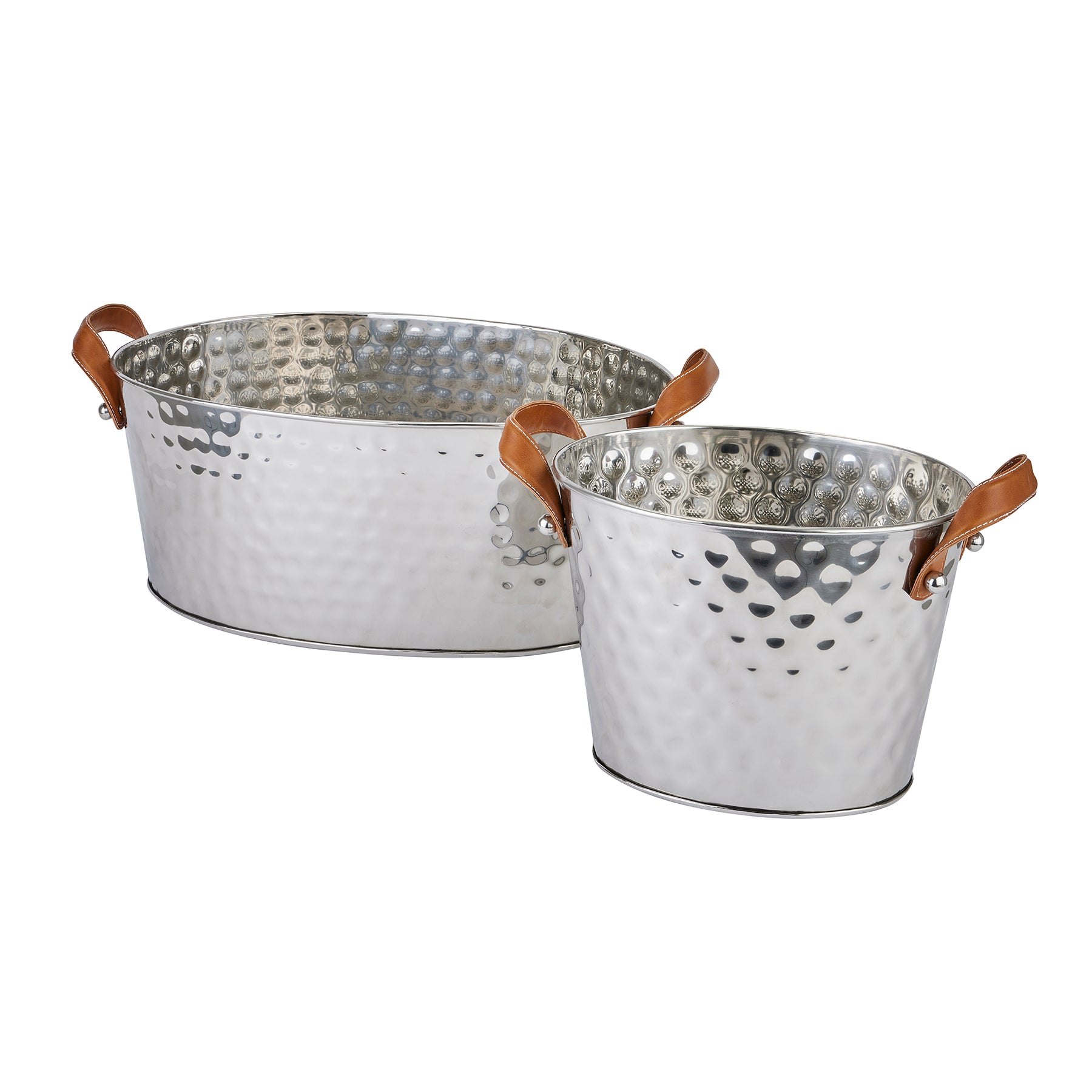 Silver Leather Handled Champagne Cooler
