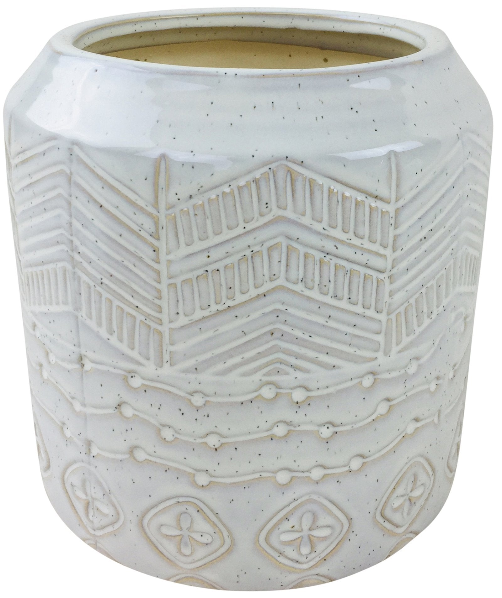 White Herringbone Textured Stoneware Planter 20cm