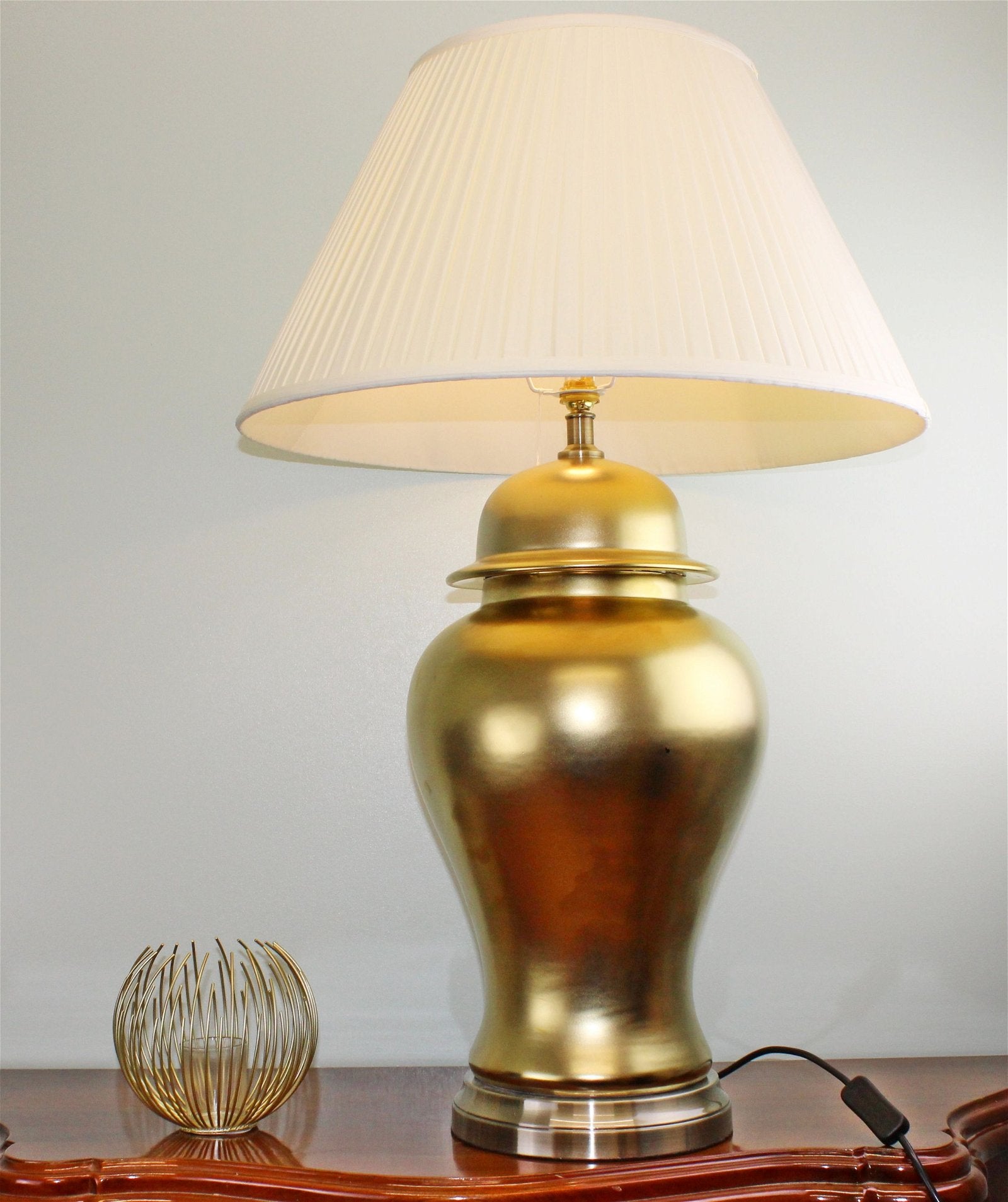 Large Golden Ceramic Lamp with Metal Base 85cm