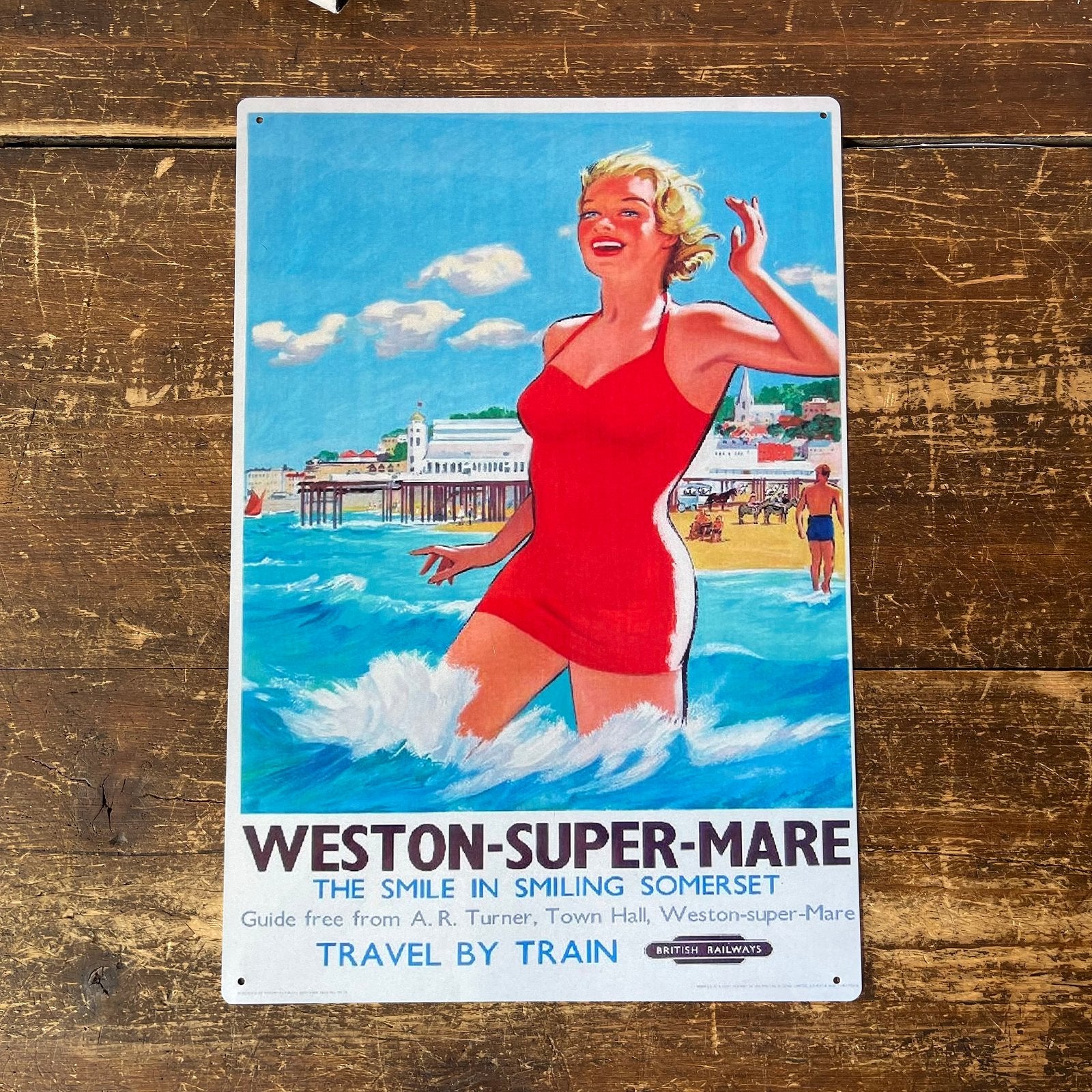 Vintage Metal Sign - British Railways Retro Advertising, Weston-Super-Mare, Somerset