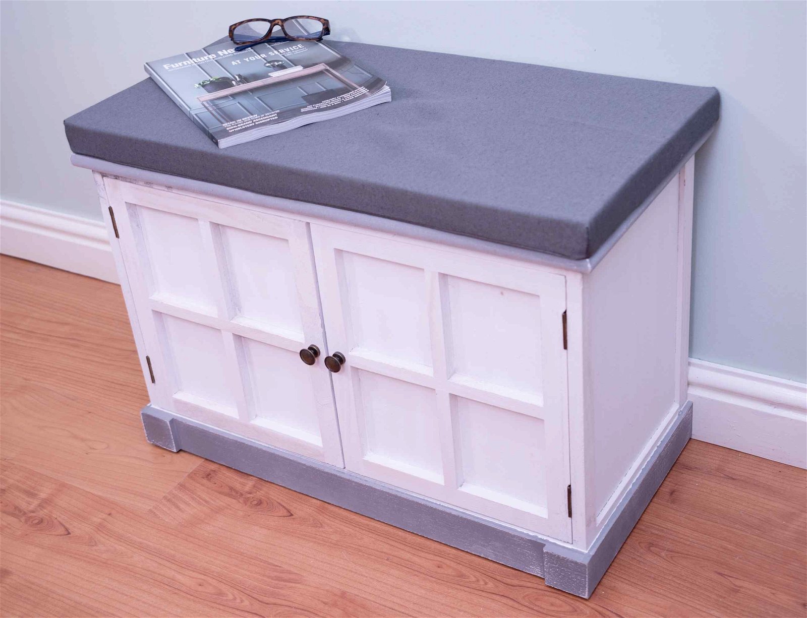 White Wooden Storage Bench With Cushion 69cm