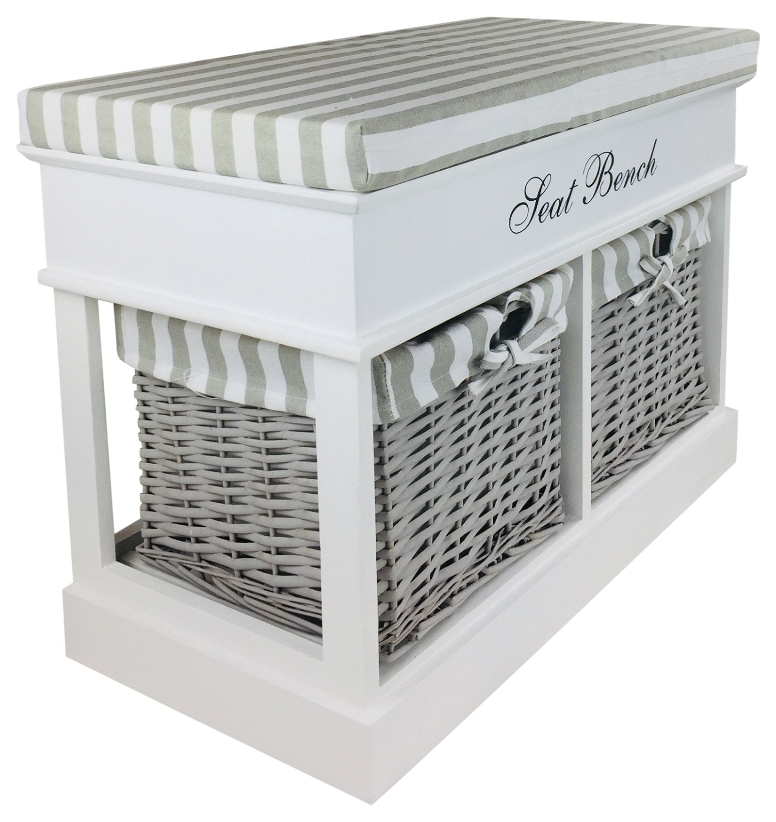 White Seat Bench With 2 Baskets & Lid 70cm