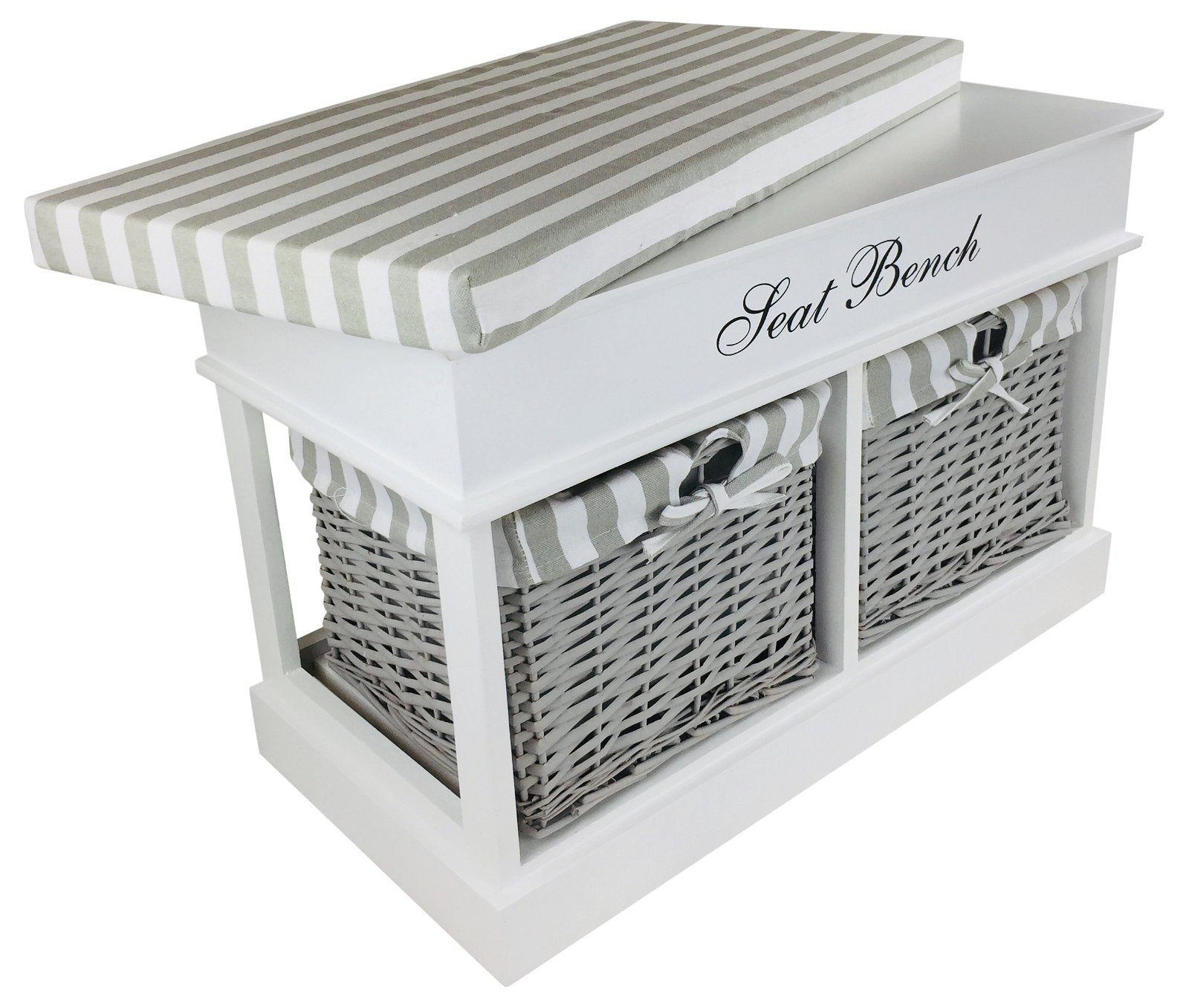 White Seat Bench With 2 Baskets & Lid 70cm