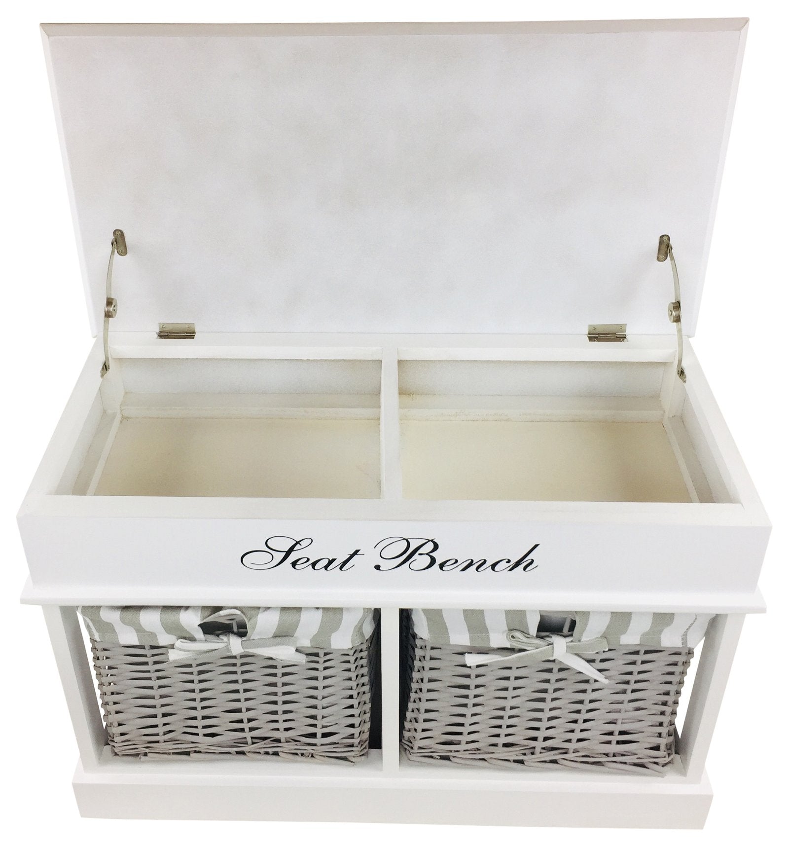 White Seat Bench With 2 Baskets & Lid 70cm