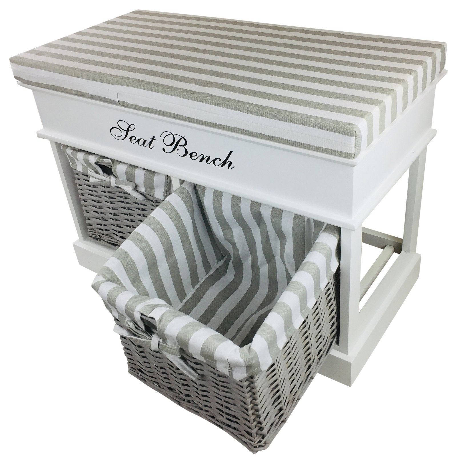 White Seat Bench With 2 Baskets & Lid 70cm