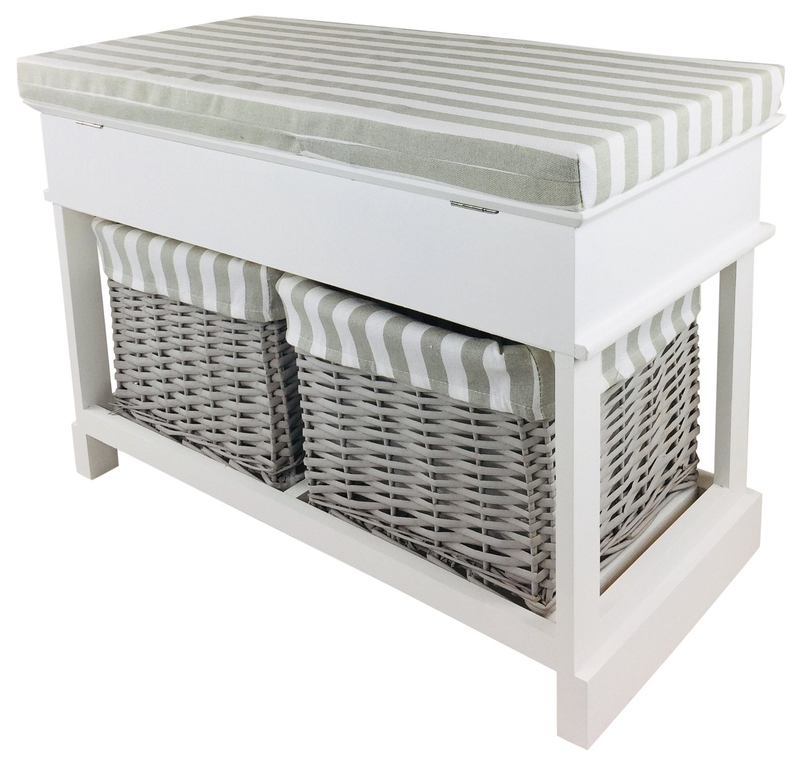 White Seat Bench With 2 Baskets & Lid 70cm