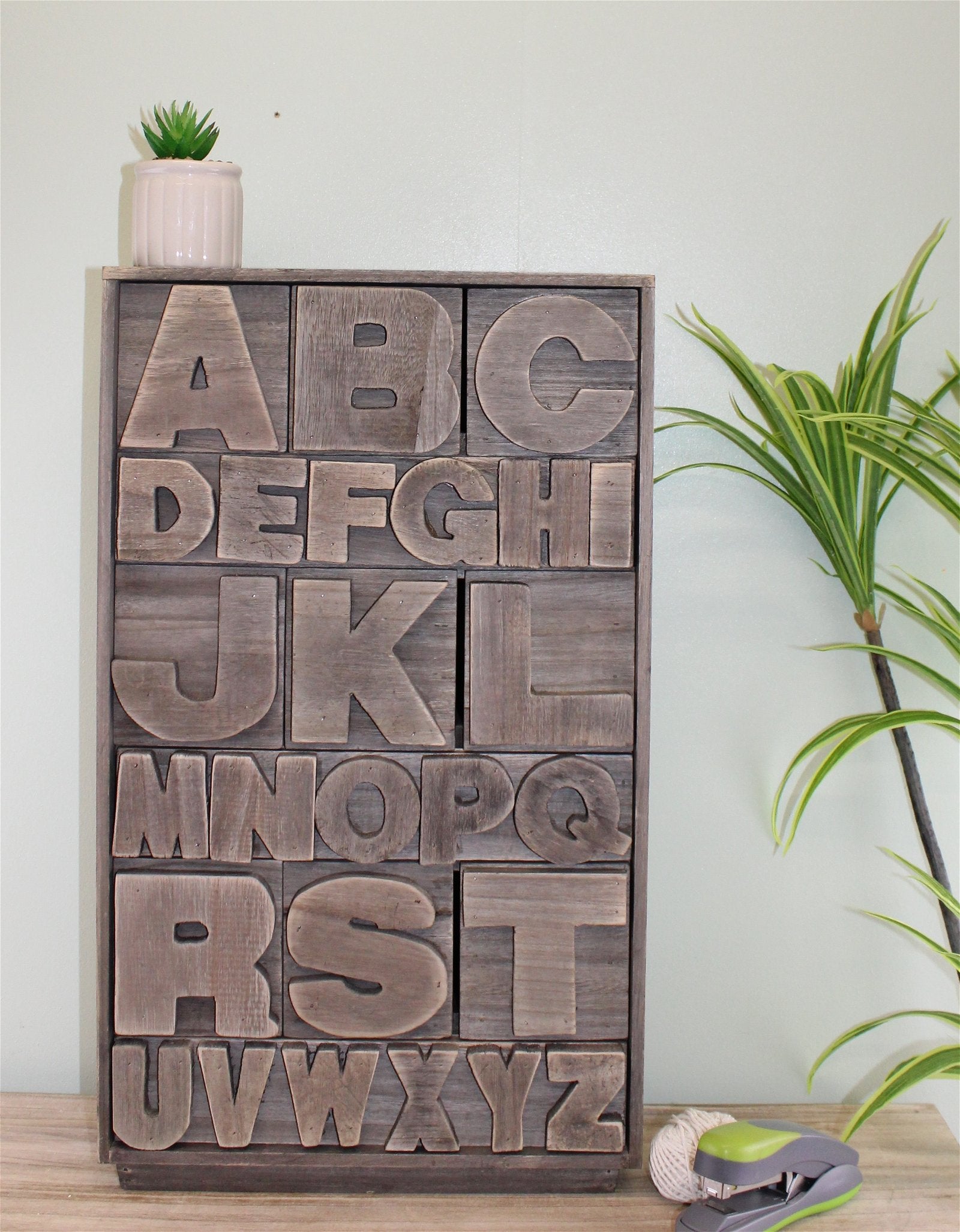 Grey Wooden Alphabet Storage Unit