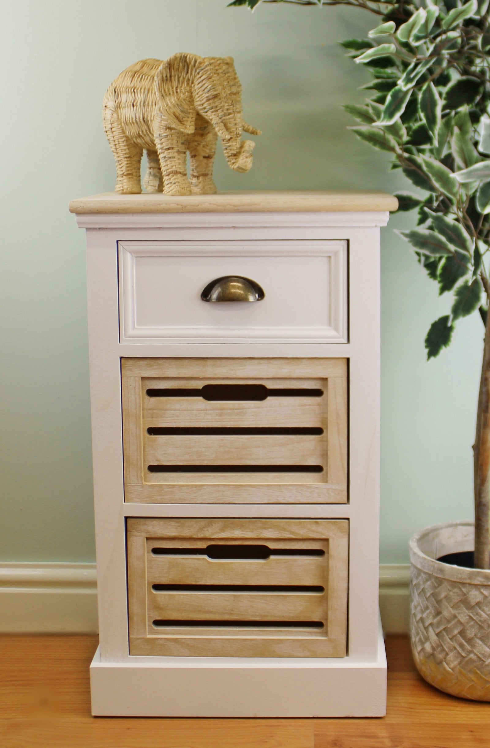 Contemporary Natural & White Chest Of Drawers, 3 Drawers