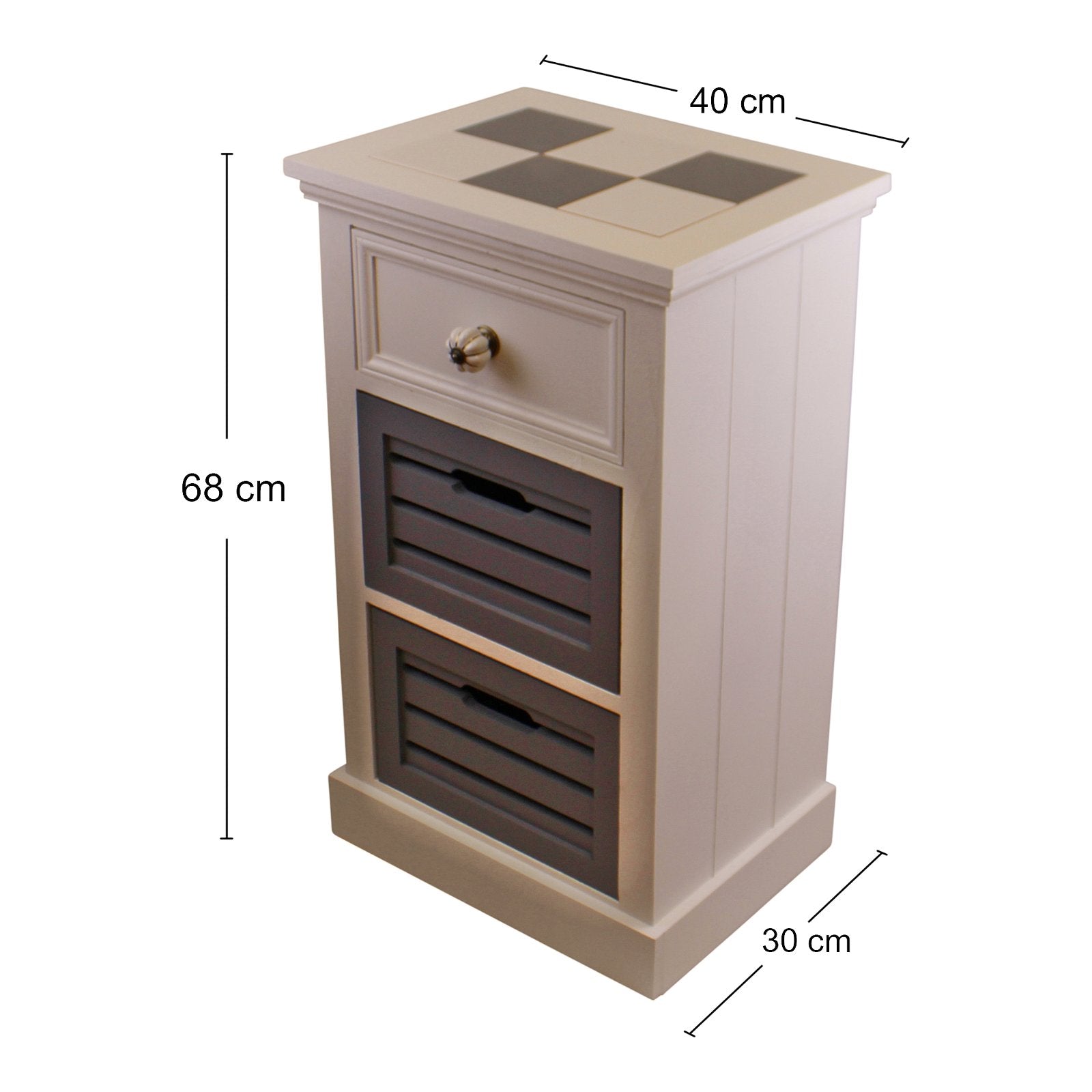 Contemporary Grey & White Chest Of Drawers, 3 Drawers