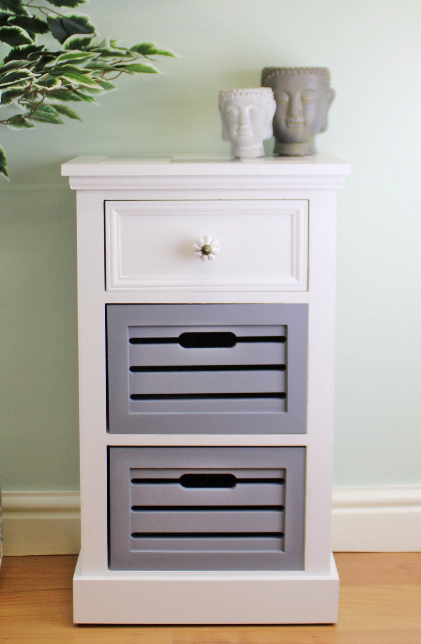 Contemporary Grey & White Chest Of Drawers, 3 Drawers