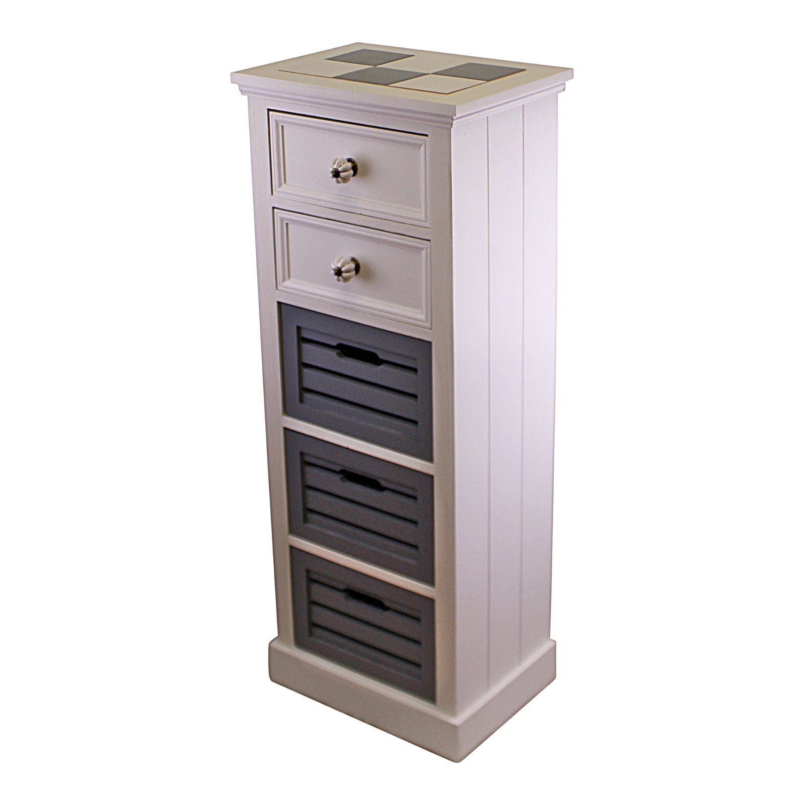 Contemporary Grey & White Chest Of Drawers, 5 Drawers