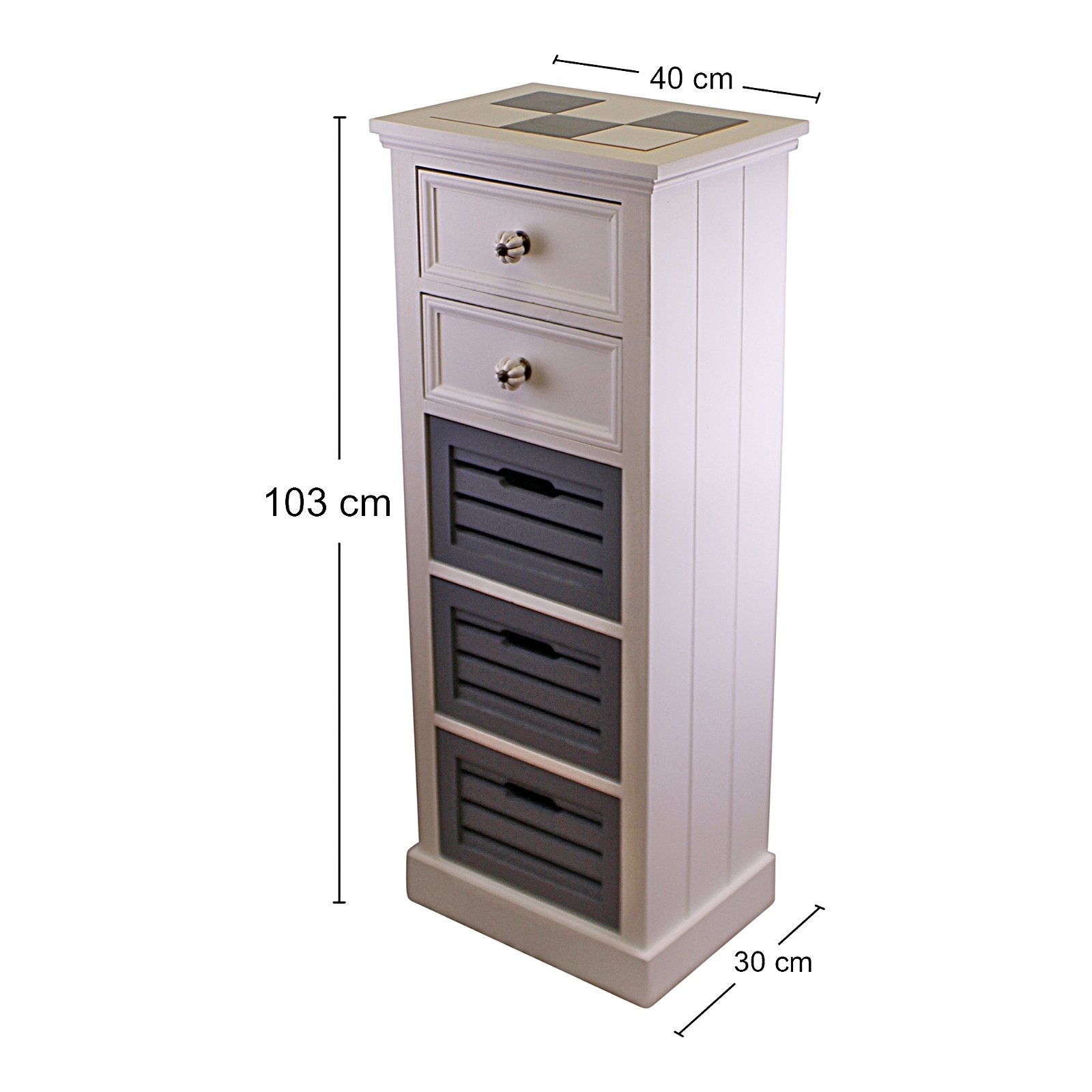 Contemporary Grey & White Chest Of Drawers, 5 Drawers