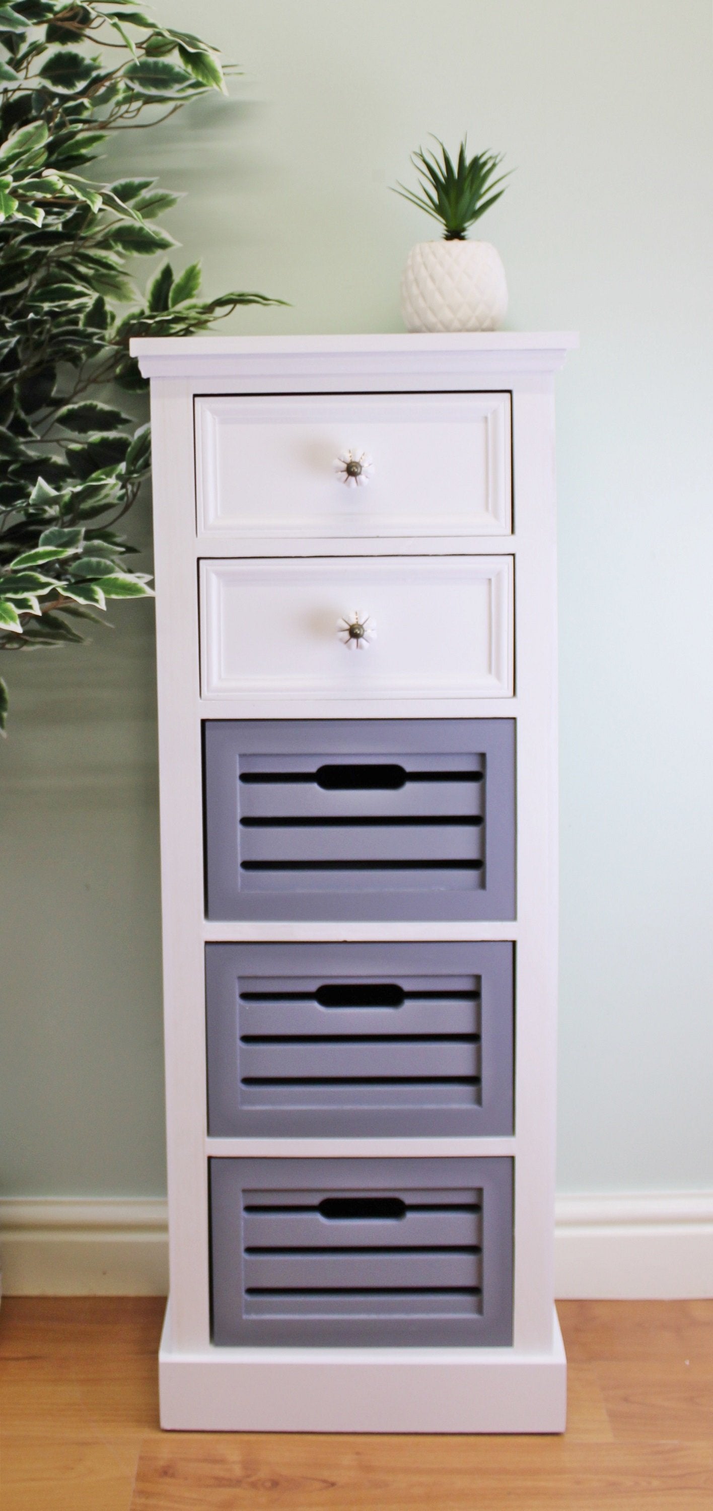 Contemporary Grey & White Chest Of Drawers, 5 Drawers