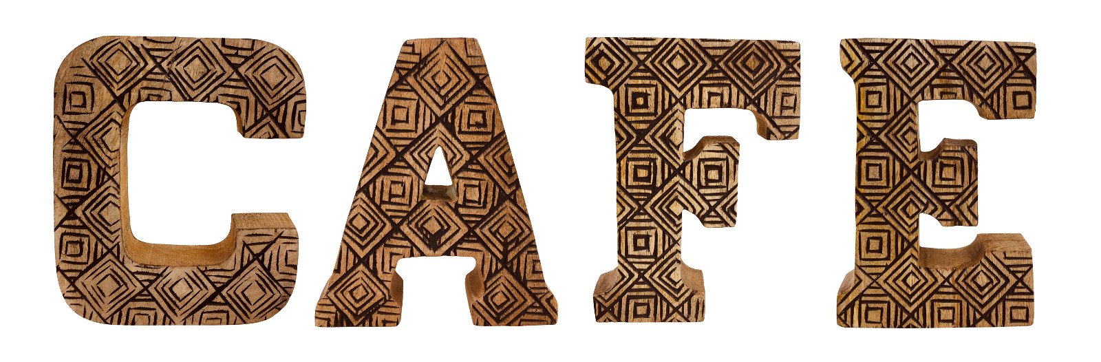 Hand Carved Wooden Geometric Letters Cafe