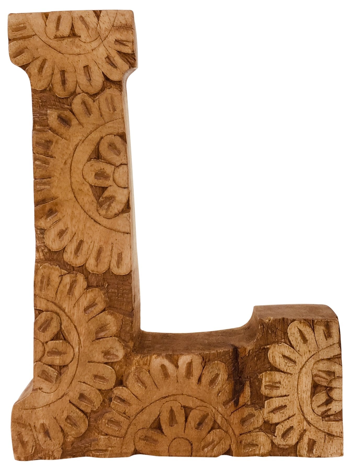 Hand Carved Wooden Flower Letter L