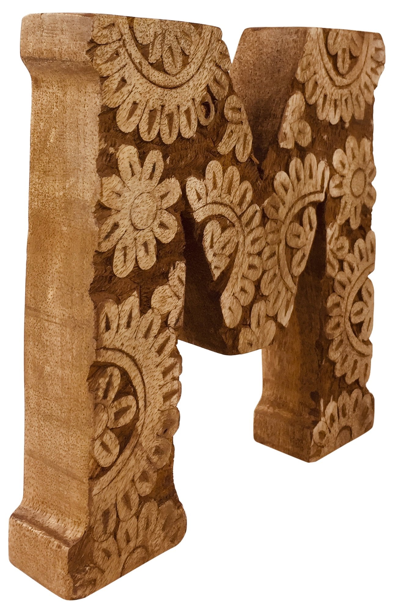 Hand Carved Wooden Flower Letter M