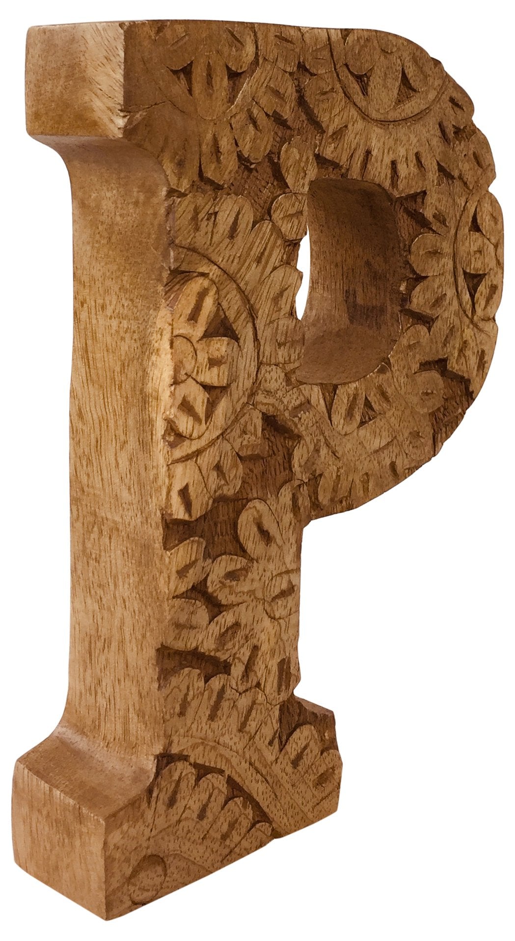 Hand Carved Wooden Flower Letter P