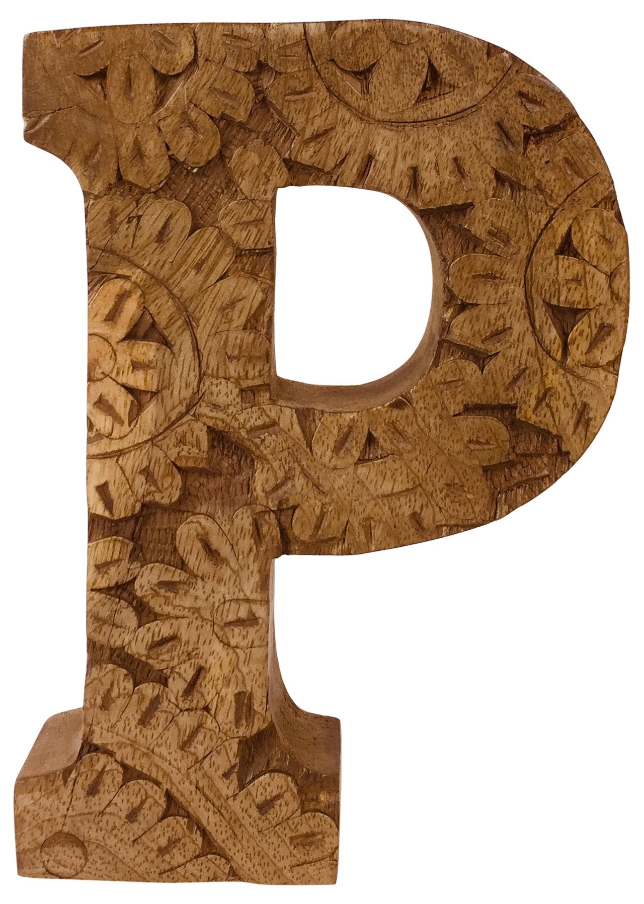 Hand Carved Wooden Flower Letter P