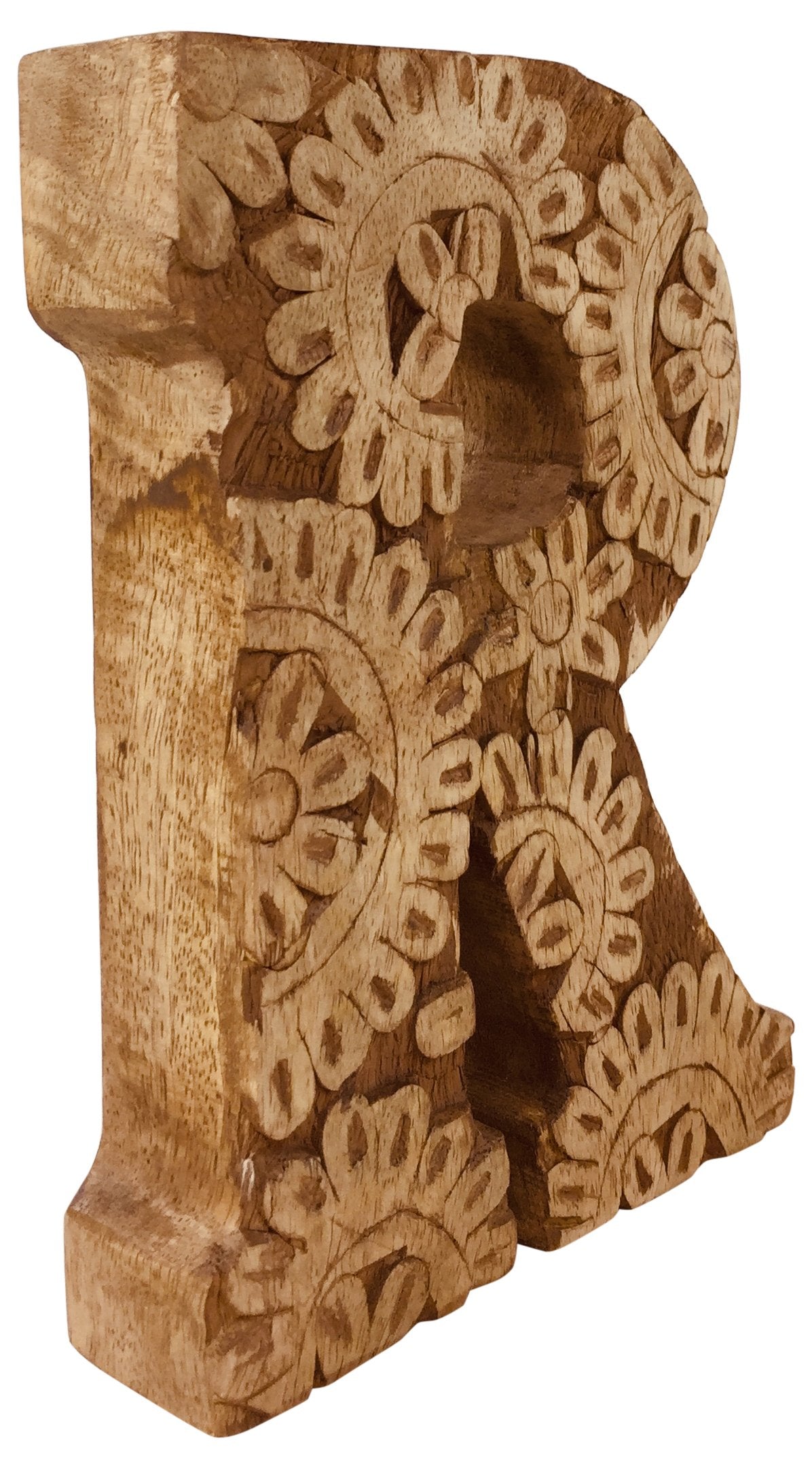 Hand Carved Wooden Flower Letter R
