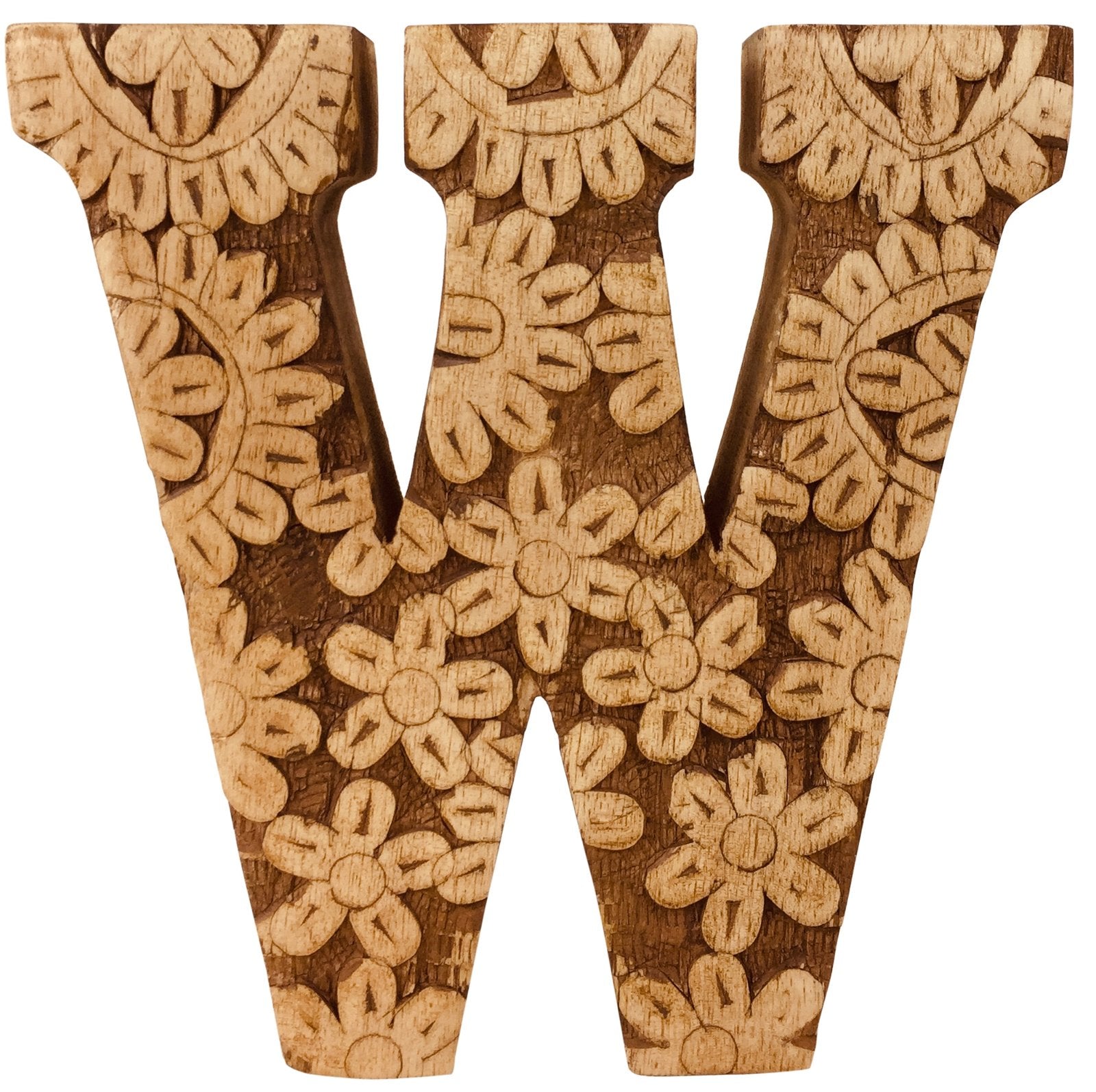 Hand Carved Wooden Flower Letter W