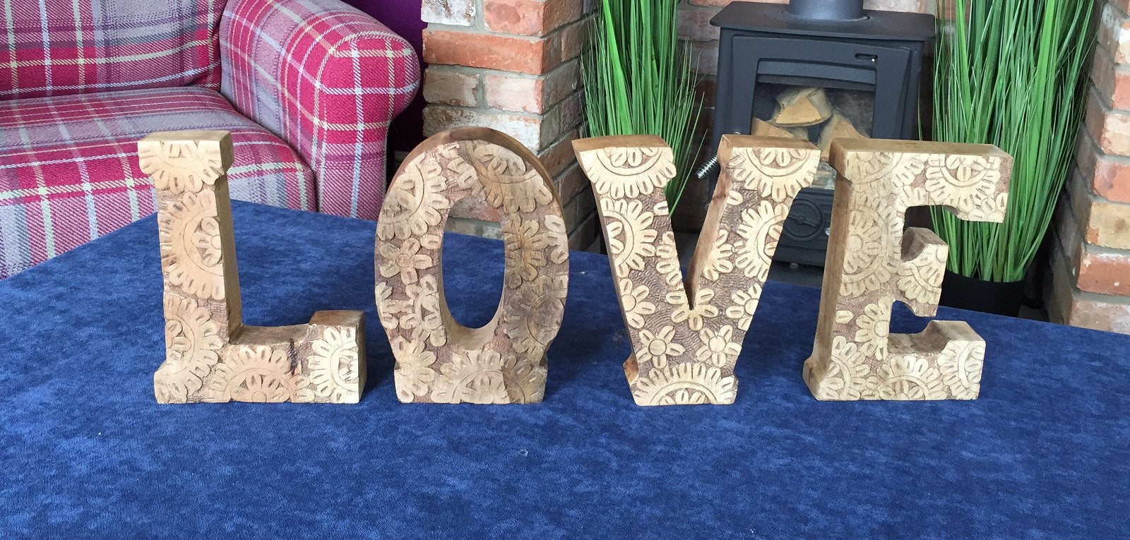 Hand Carved Wooden Flower Letters Love